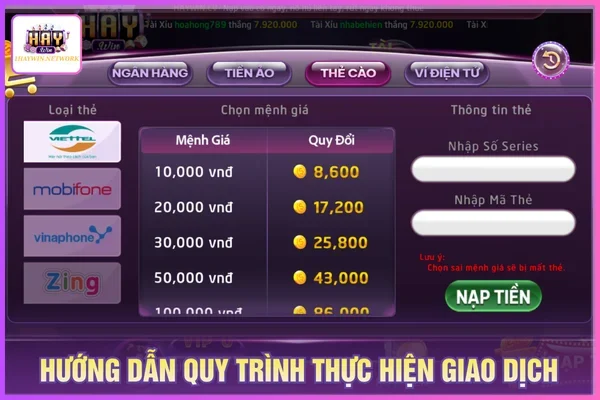 Hướng Dẫn Nạp Tiền HAYWIN Từ A-Z Đơn Giản, Phút Mốt 2 Các bước thực hiện nạp tiền HAYWIN