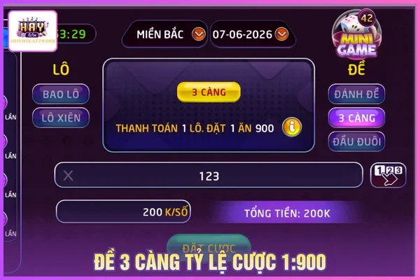 Lô Đề HAYWIN Và Tổng Hợp Các Tỷ Lệ Cược Thường Gặp 3 Tỷ lệ ba càng với mức thưởng đặt 1 ăn 900
